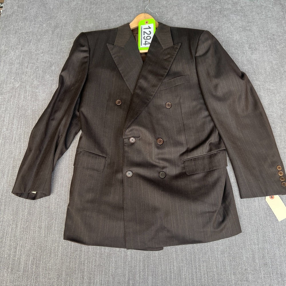 Piattelli 2-Piece Blazer & Pants Suit Mens 44L Brown Pinstripe Double-Breasted